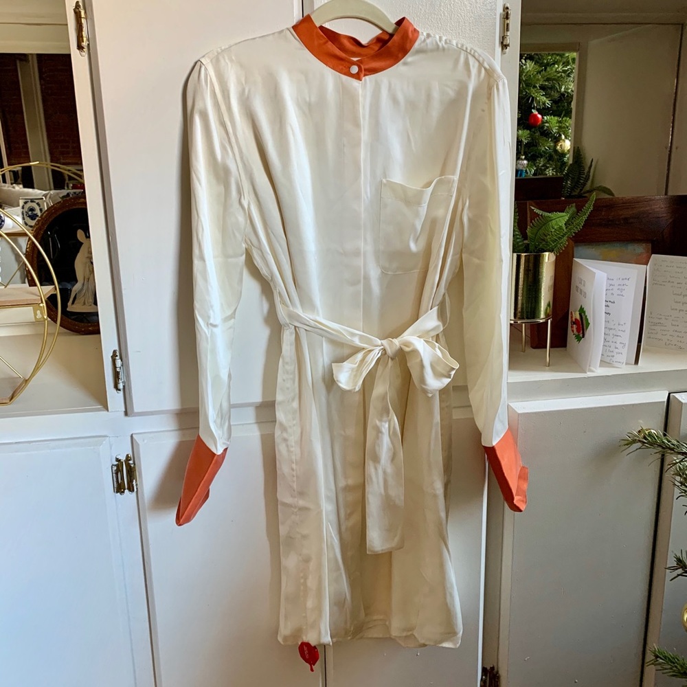 Equipment Femme Ravena Silk Dress - Cream & Orange